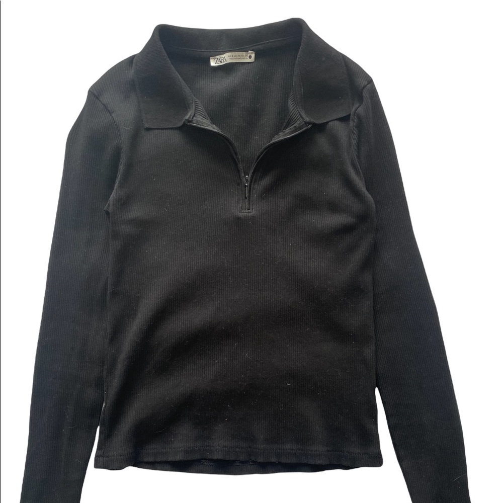 Zara Basic Black Long Sleeve With Collar